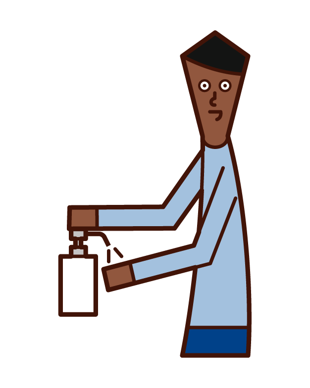 Illustration of a man disinfecting his hands with alcohol