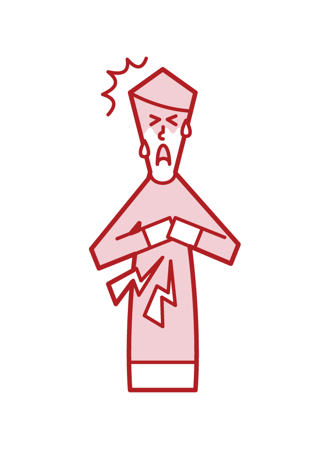 Illustration of ischemic heart disease, myocardial infarction, angina pectoris, heart failure (boy)