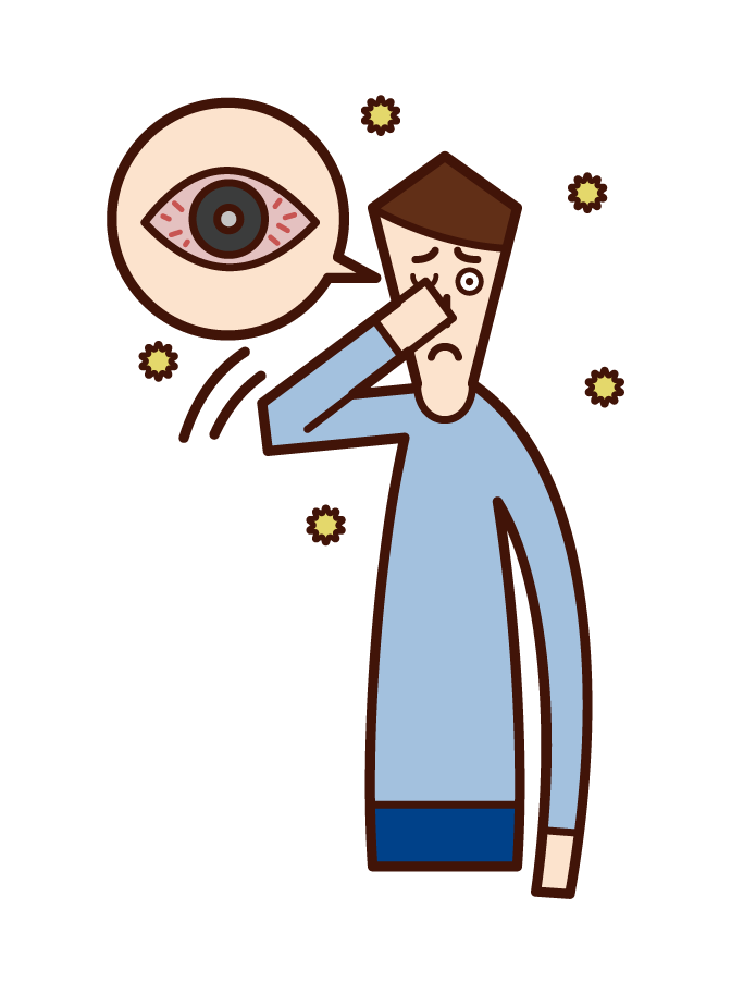 Illustration of keratitis, conjunctivitis, eye hyper hemolyses (man)