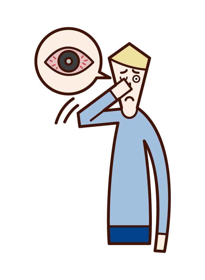 角膜炎、結膜炎和眼睛充血（男性）插圖