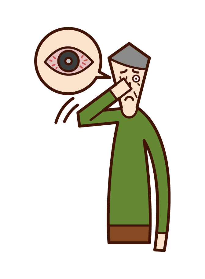 角膜炎・結膜炎・目の充血（おじいさん）のイラスト