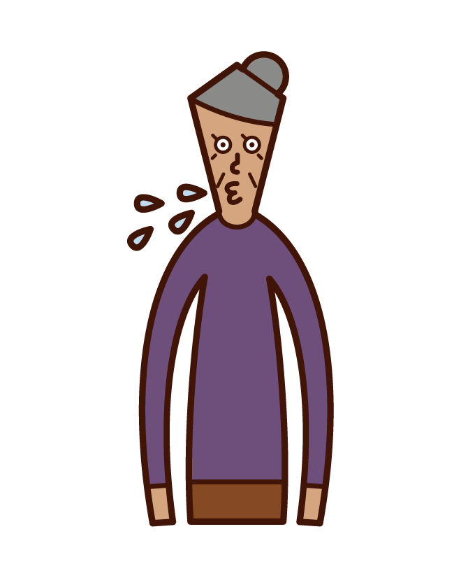 Illustration of a spitting person (grandmother)