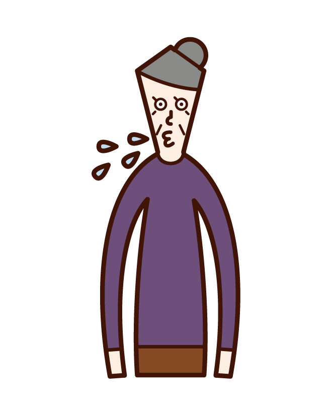 Illustration of a spitting person (grandmother)