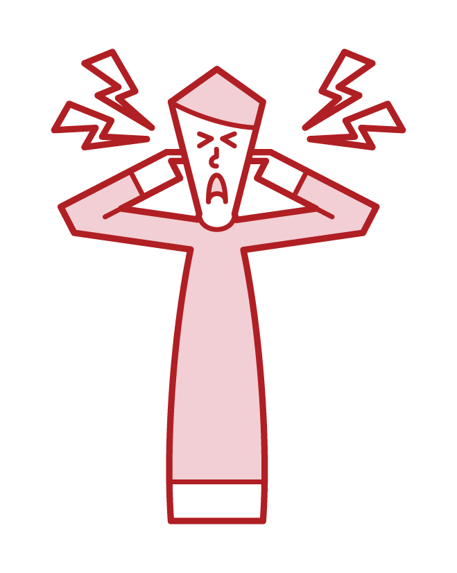 Illustration of a person who blocks noise and ears, hypersensitivity to hearing (man)