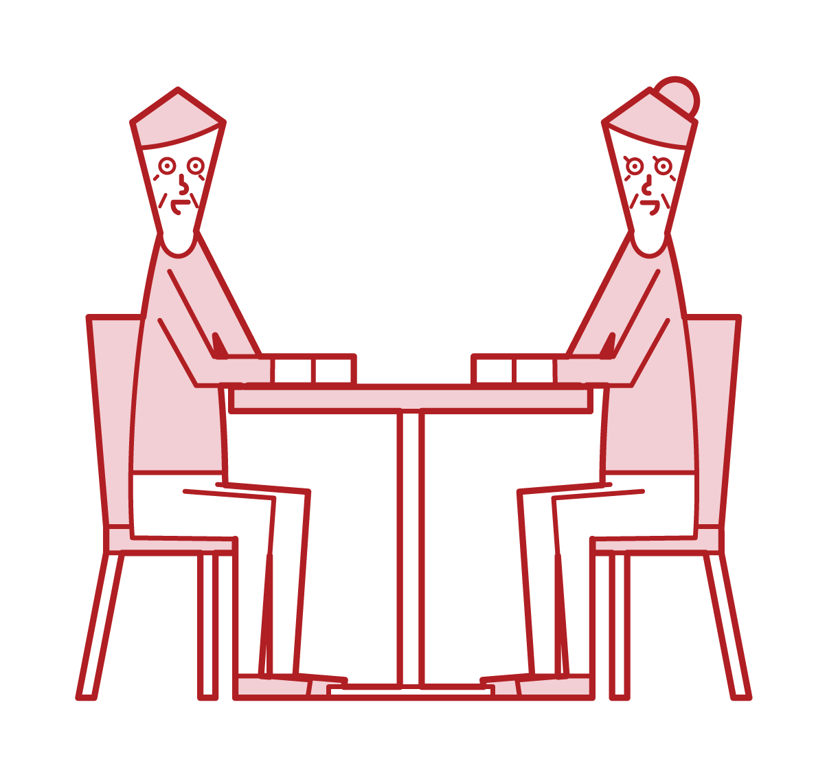 Illustration of an elderly couple sitting down and talking