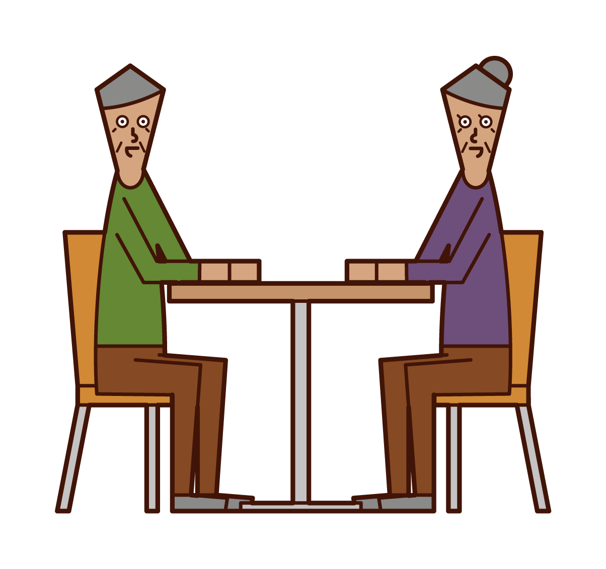 Illustration of an elderly couple sitting down and talking