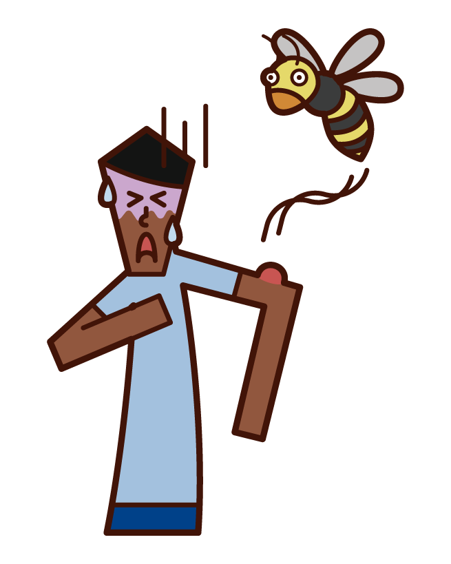 被過敏性休克蜜蜂叮咬的人（男性）的插圖