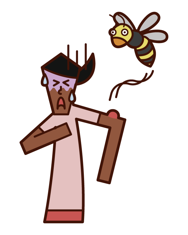 Illustration of a person (woman) stung by an anaphylaxis shock bee