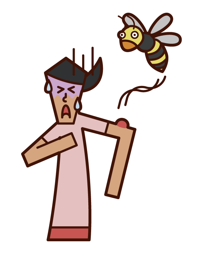被過敏性休克蜜蜂叮咬的人（女性）的插圖