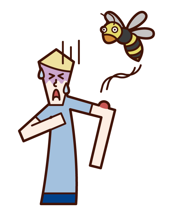 Illustration of a man who was stung by an anaphylaxis shock bee