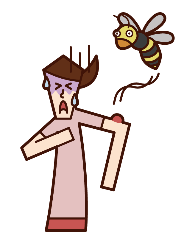 Illustration of a person (woman) stung by an anaphylaxis shock bee