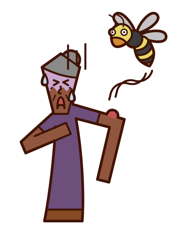 Illustration of an old man who was stung by an anaphylaxis shock bee