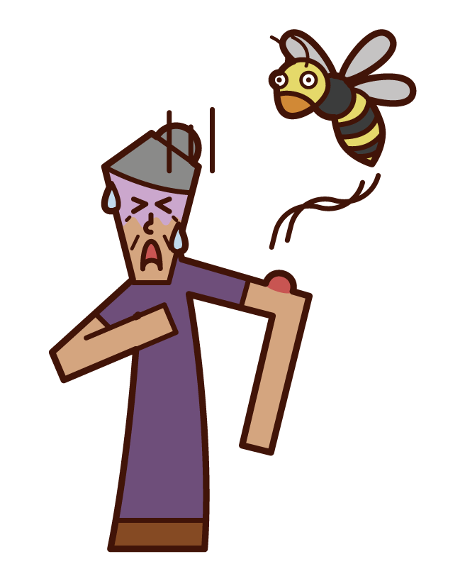 Illustration of an old man who was stung by an anaphylaxis shock bee