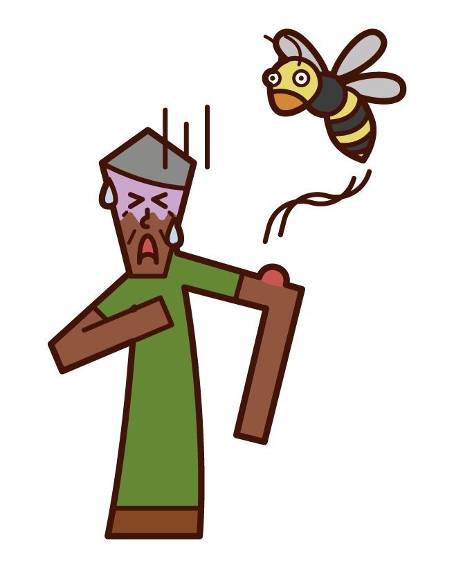 アナフィラキシーショック・蜂に刺された人（おじいさん）のイラスト