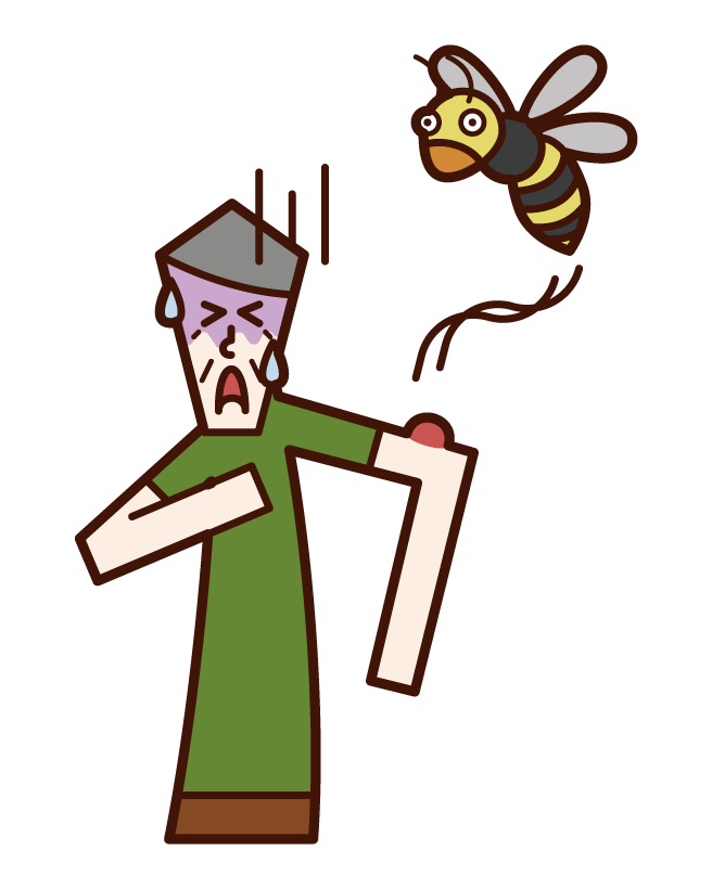 被過敏性休克蜜蜂叮咬的人（爺爺）的插圖