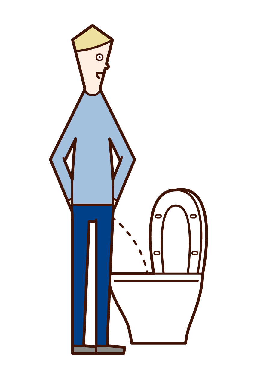 在廁所裡撒尿的人（男性）的插圖