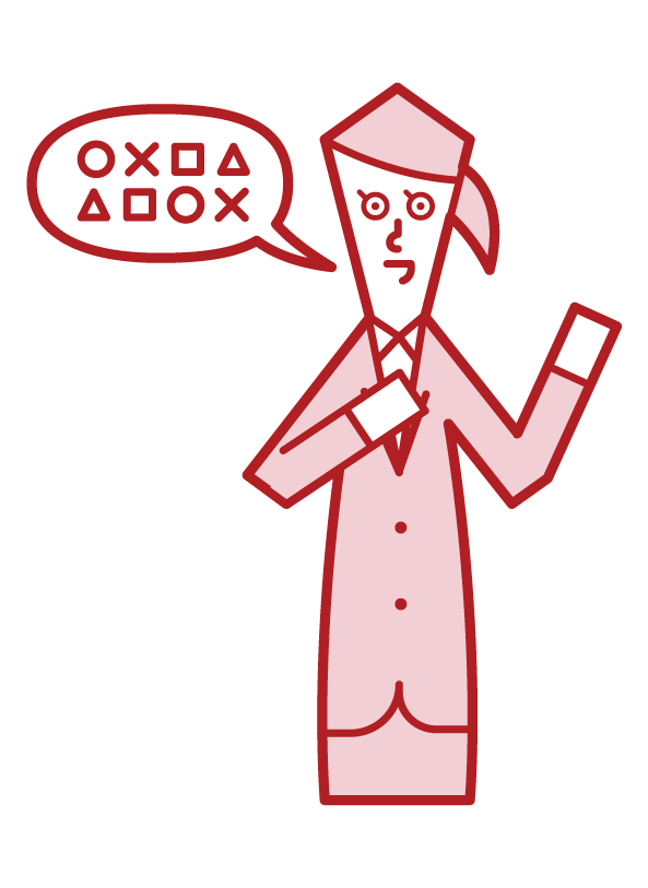 Illustration of a person (woman) who speaks in technical terms