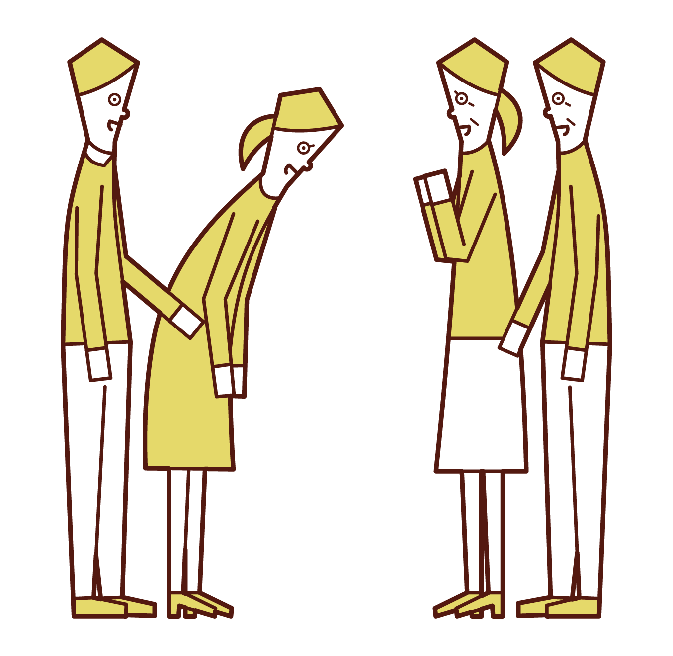 Illustration of a couple greeting their parents in marriage
