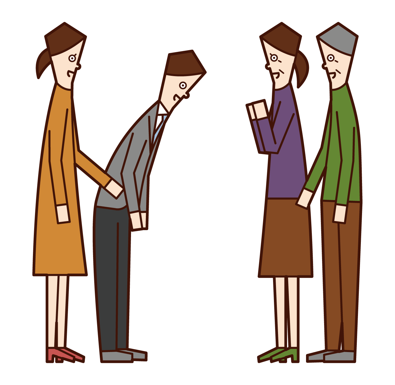 Illustration of a couple greeting their parents in marriage