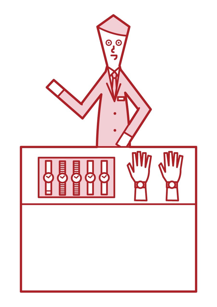 Illustration of a watch shop clerk (man)