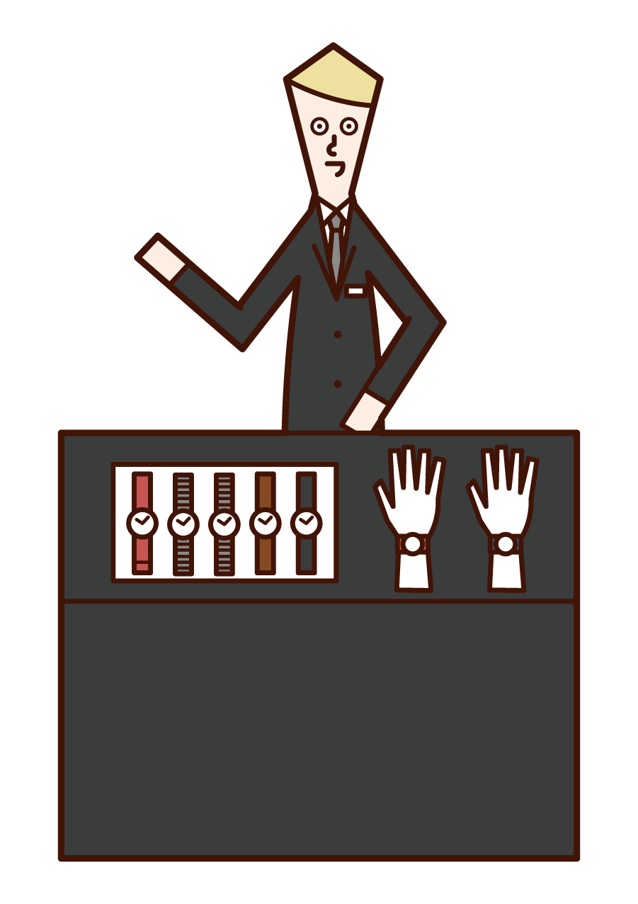 Illustration of a watch shop clerk (man)