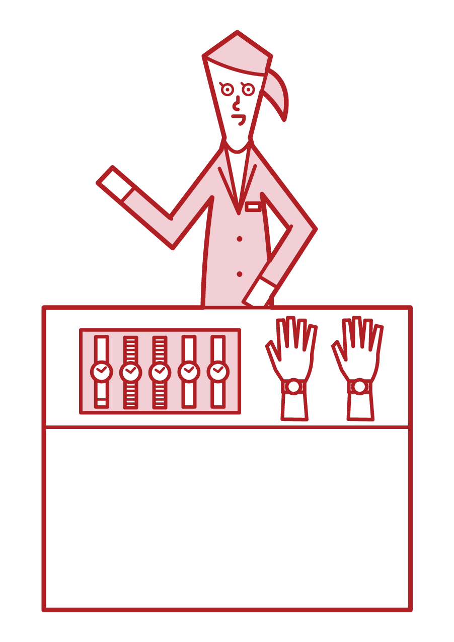 Illustration of a watch shop clerk (woman)