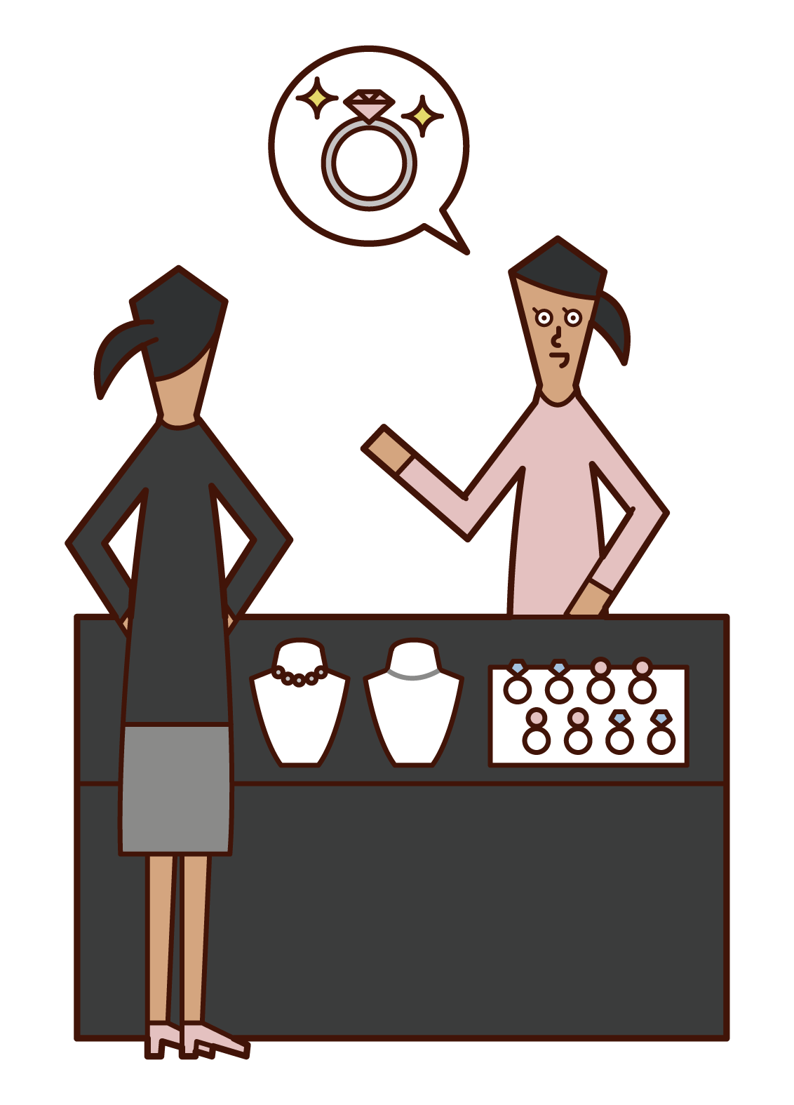 Illustration of a woman buying a ring at a jewelry store