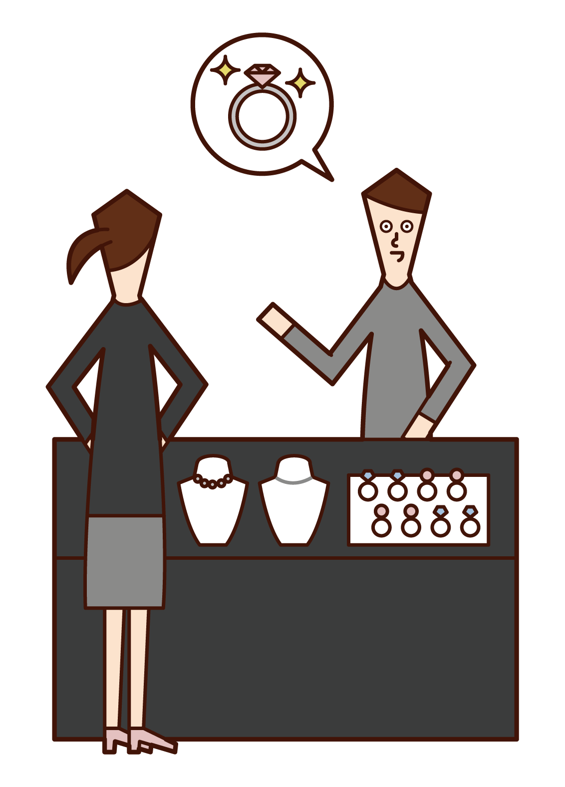 Illustration of a woman buying a ring at a jewelry store