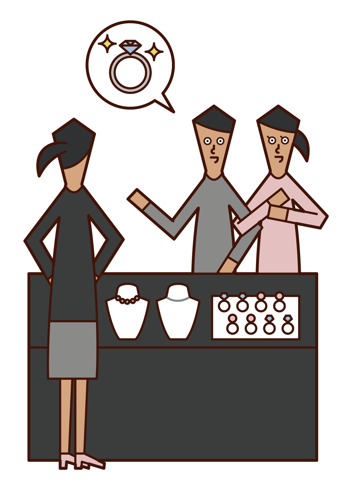 Illustration of a couple buying a ring at a jewelry store