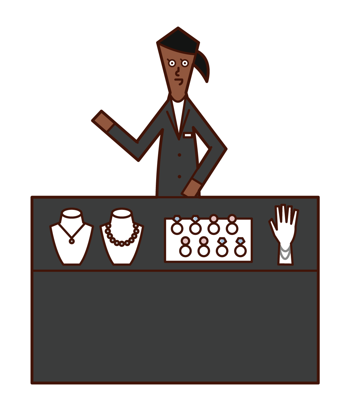 Illustration of a jewelry shop clerk (woman)