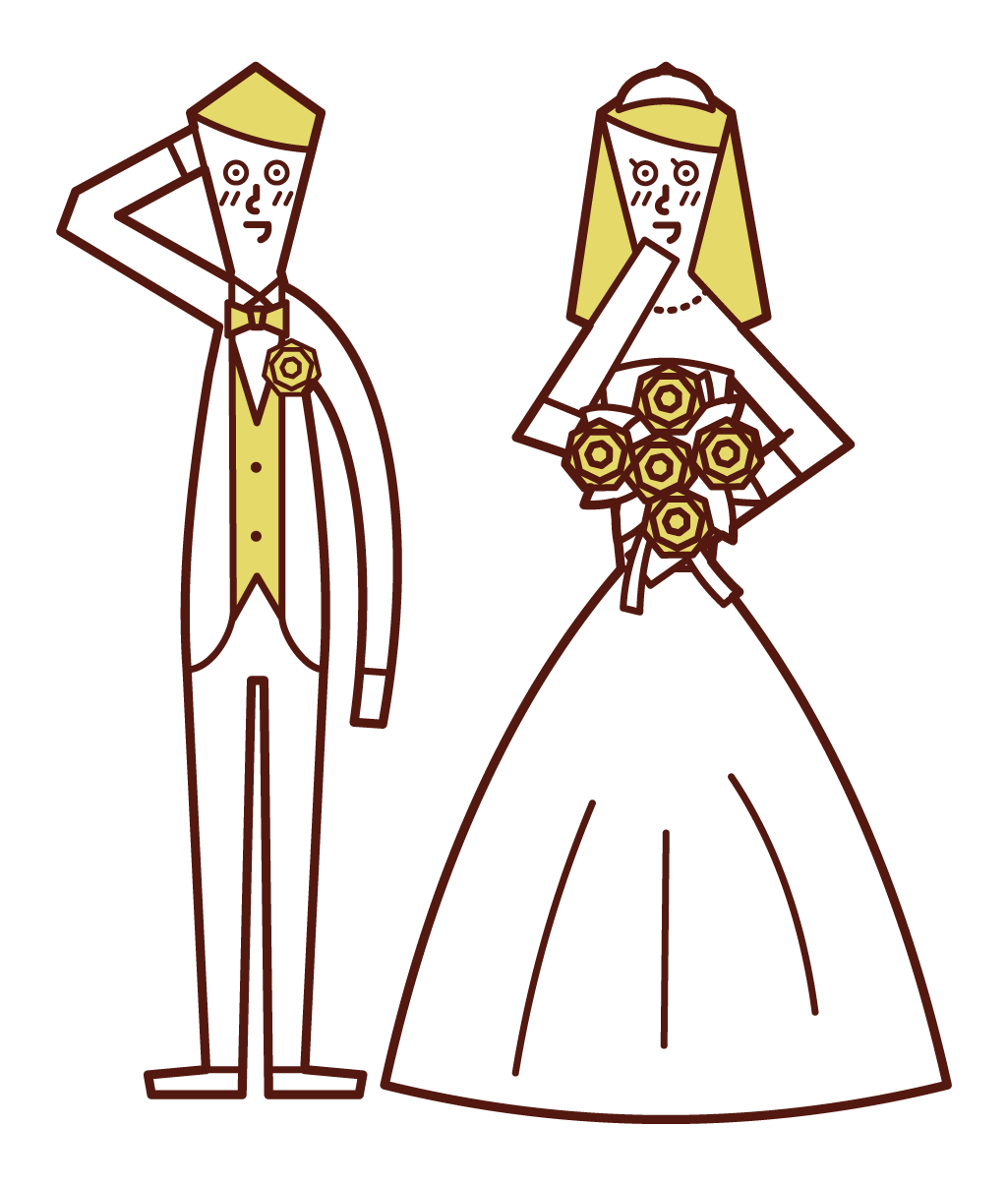 Illustration of a bright bride and groom