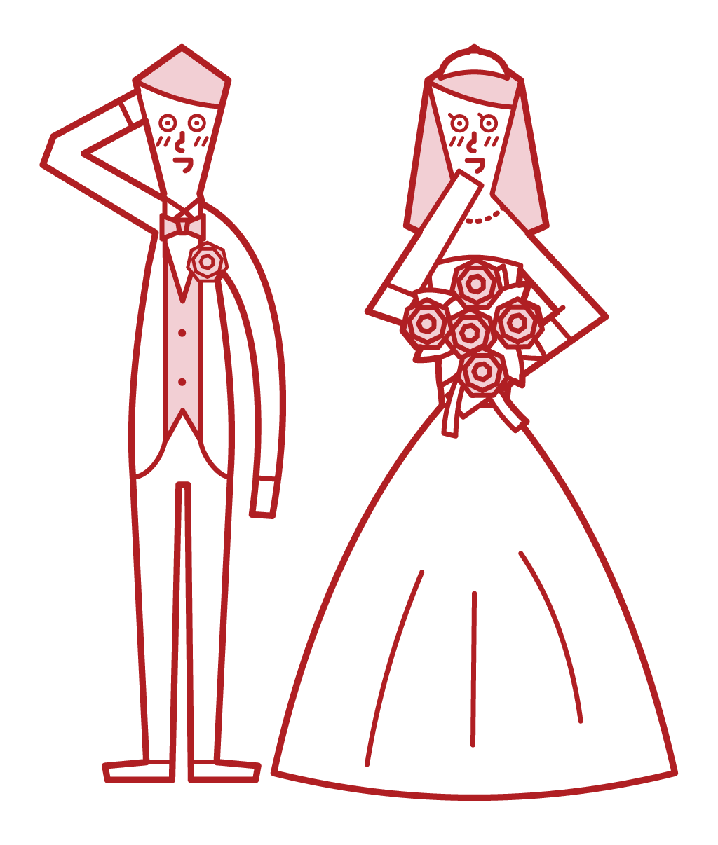 Illustration of a bright bride and groom