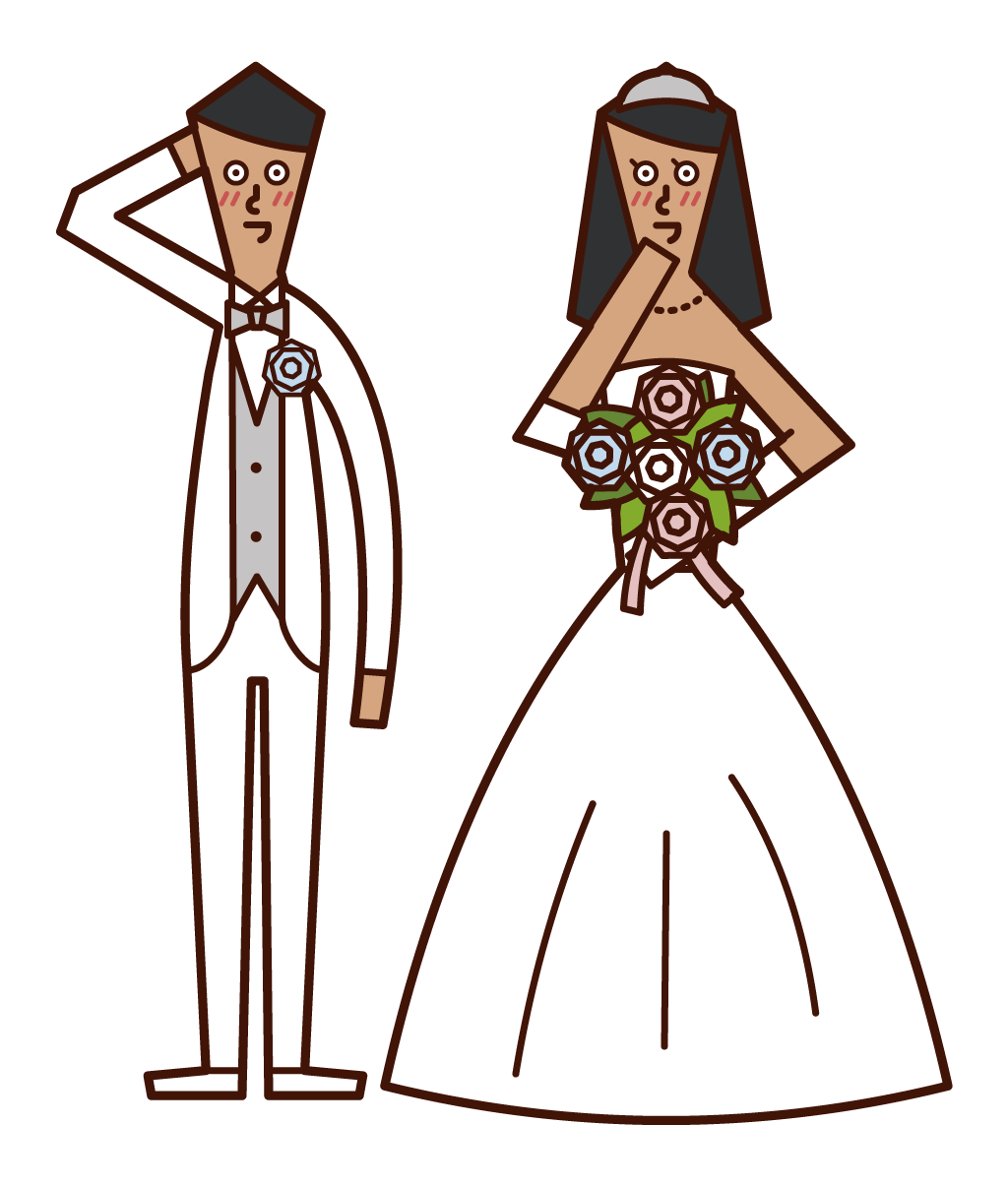 Illustration of a bright bride and groom