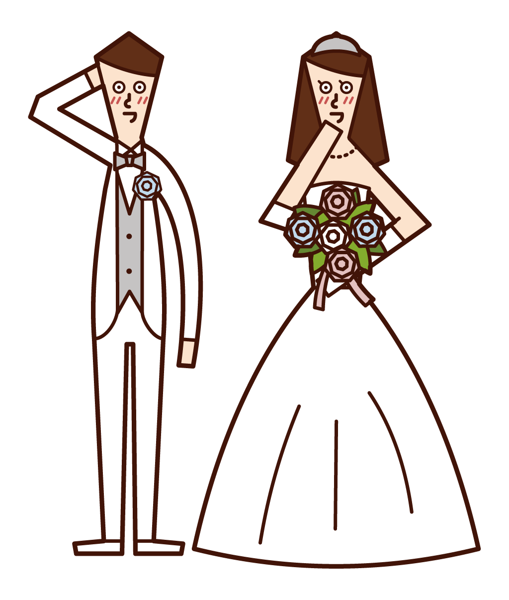 Illustration of a bright bride and groom