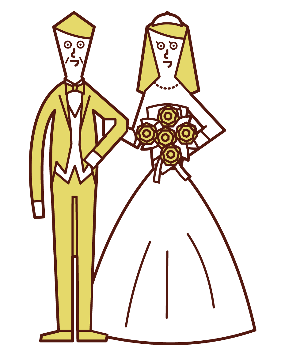 Illustration of bride and father walking on Virgin Road