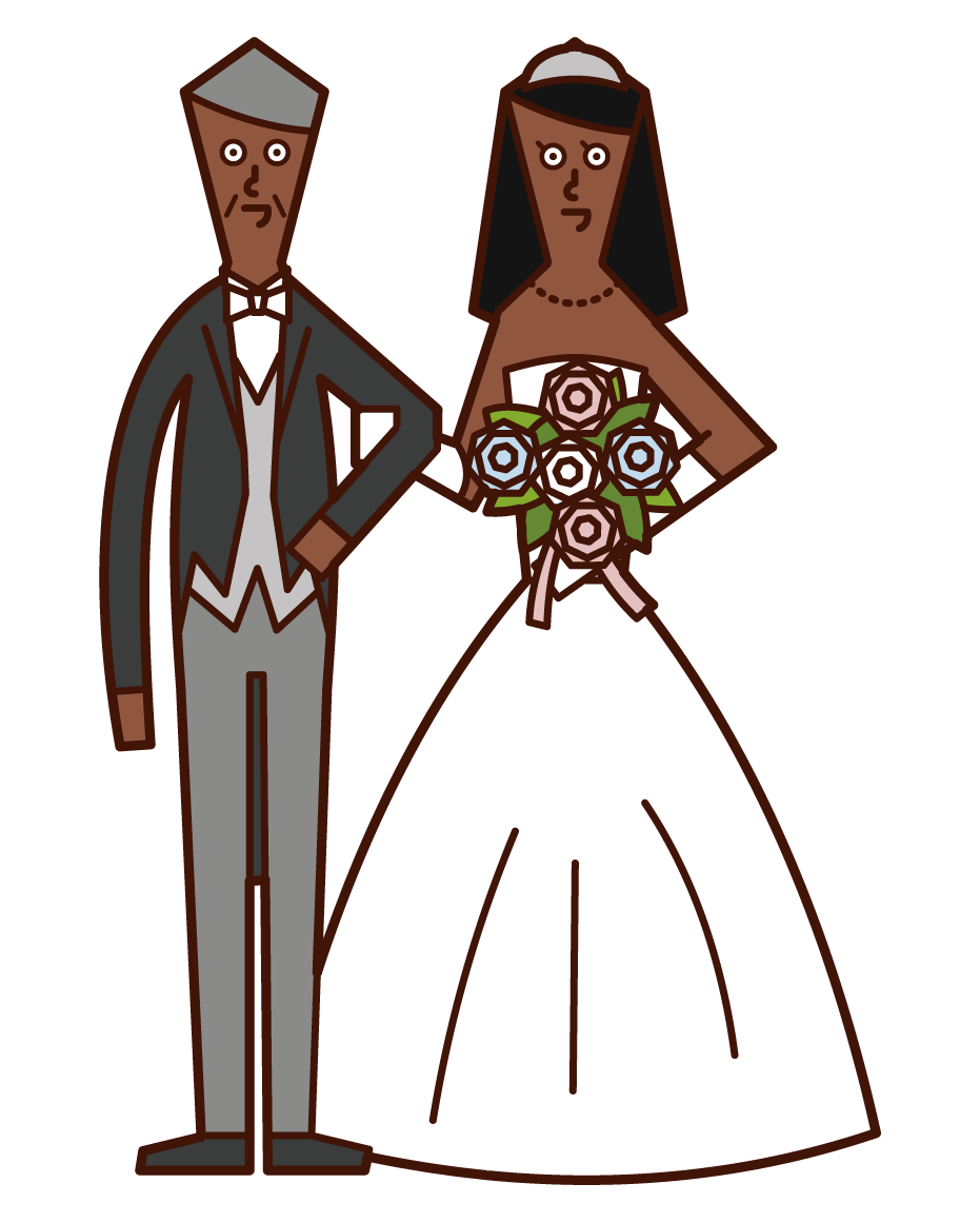 Illustration of bride and father walking on Virgin Road