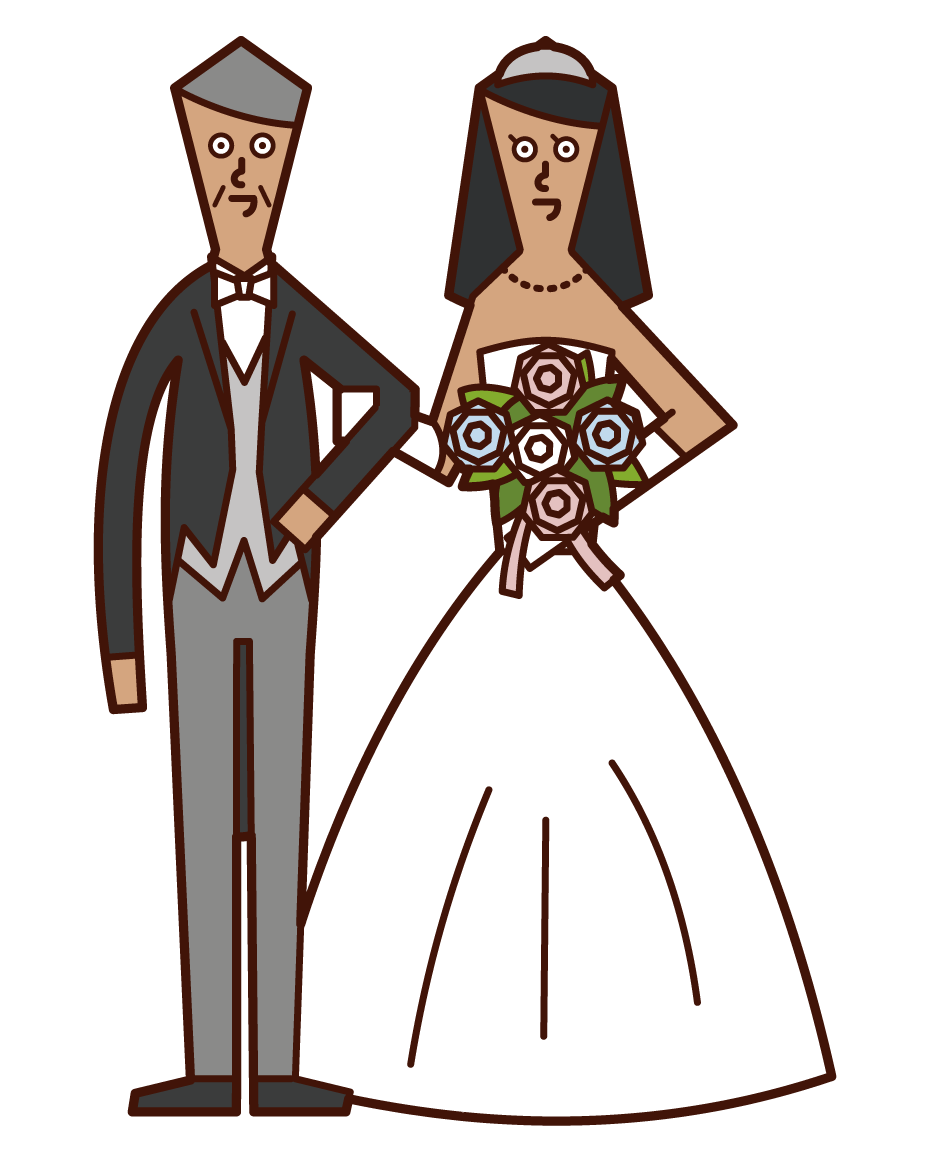 Illustration of bride and father walking on Virgin Road