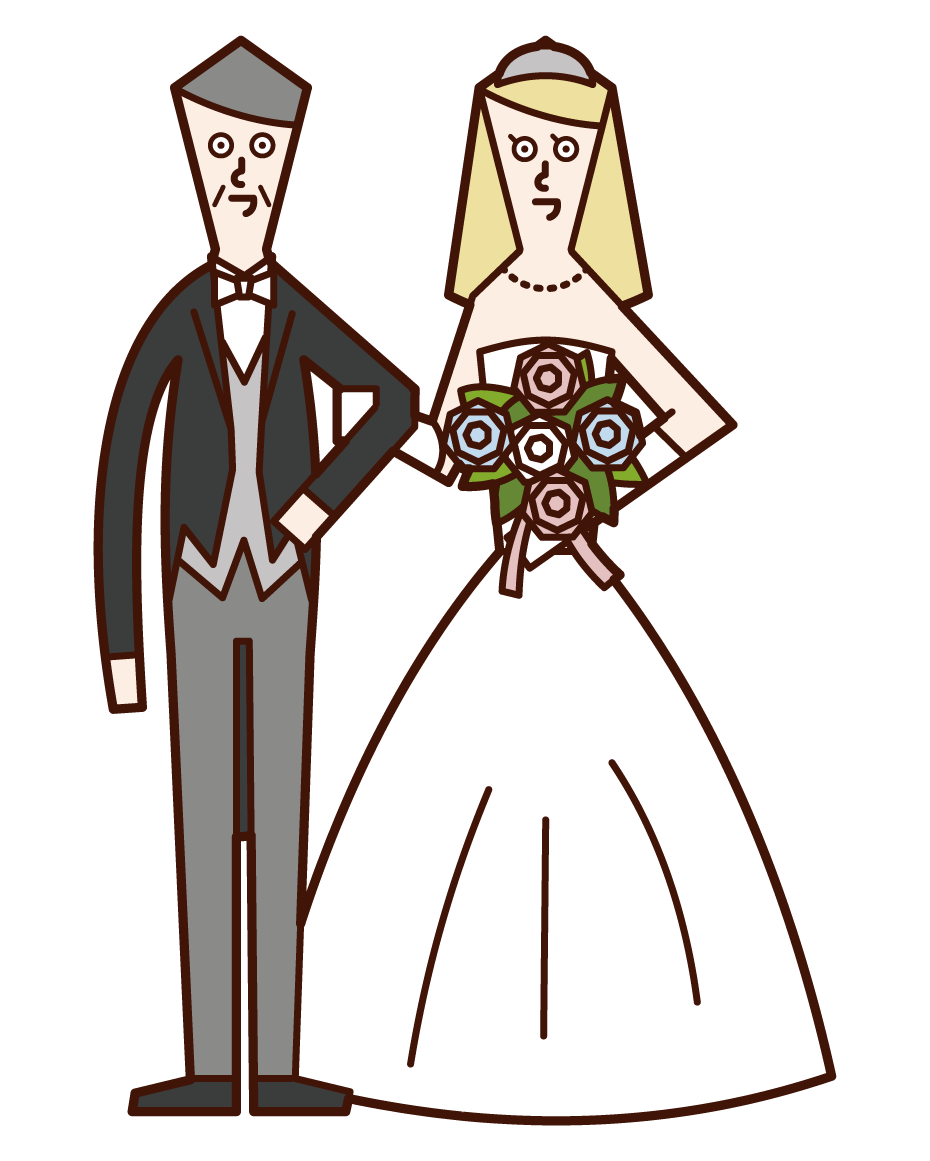 Illustration of bride and father walking on Virgin Road