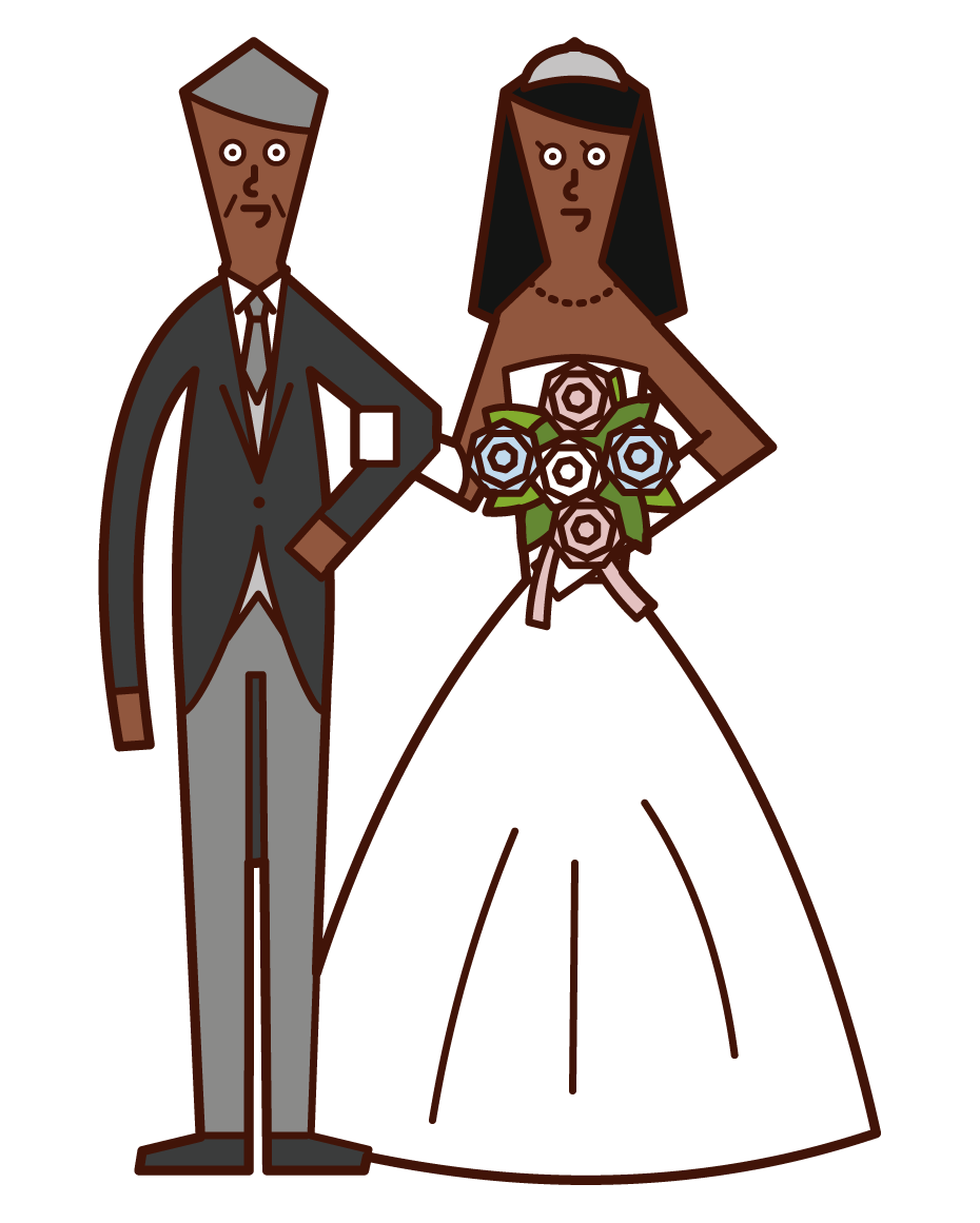 Illustration of bride and father walking on Virgin Road