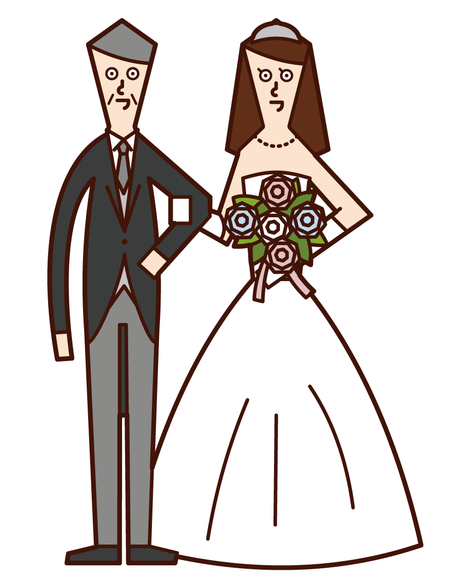 Illustration of bride and father walking on Virgin Road