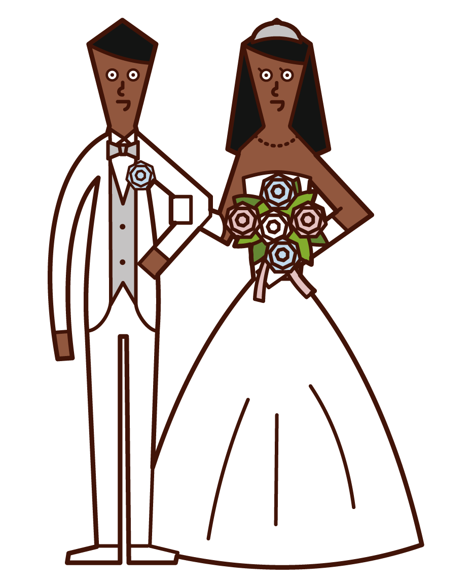 Illustration of bride and groom walking on Virgin Road