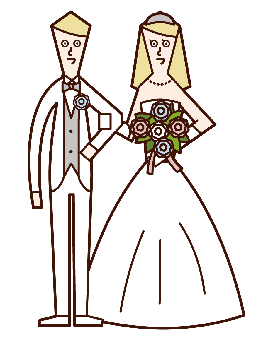 Illustration of bride and groom walking on Virgin Road