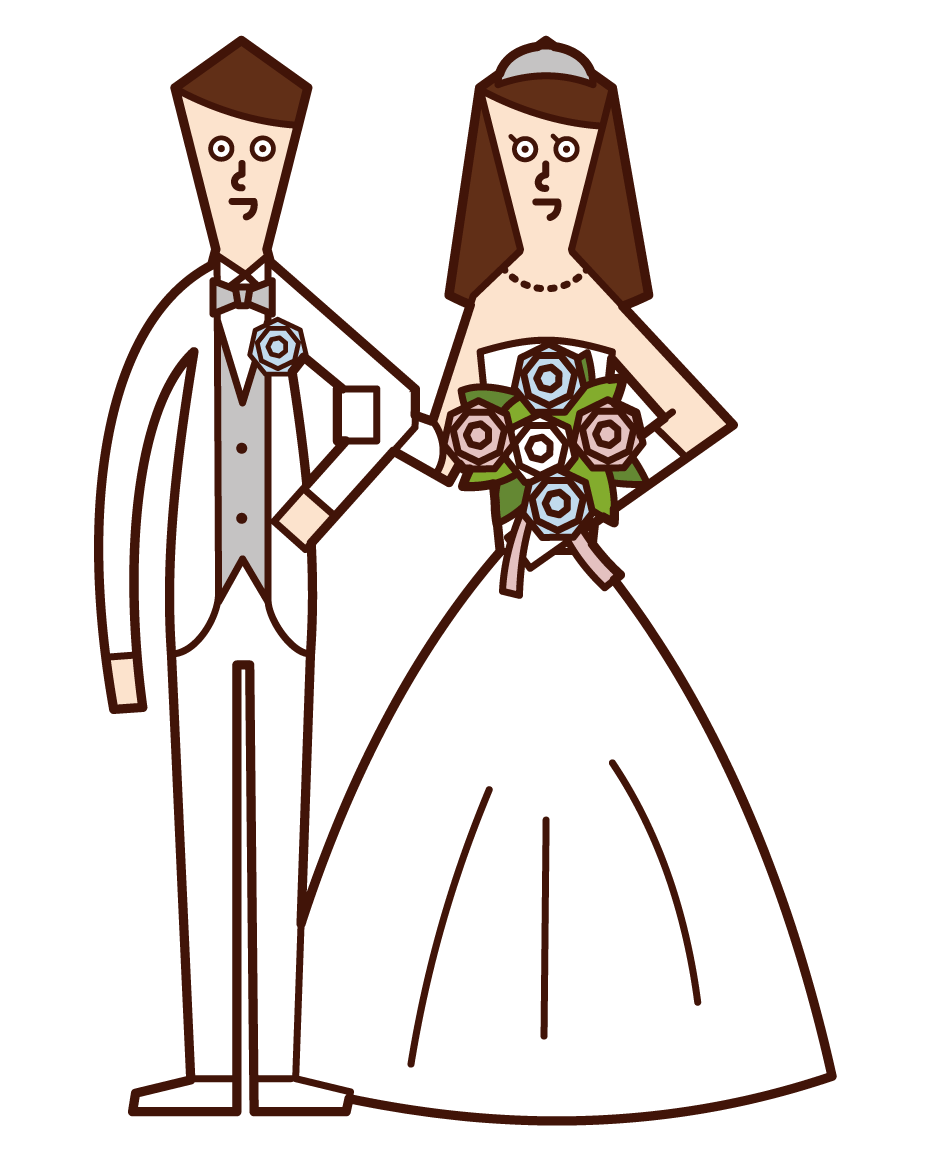 Illustration of bride and groom walking on Virgin Road