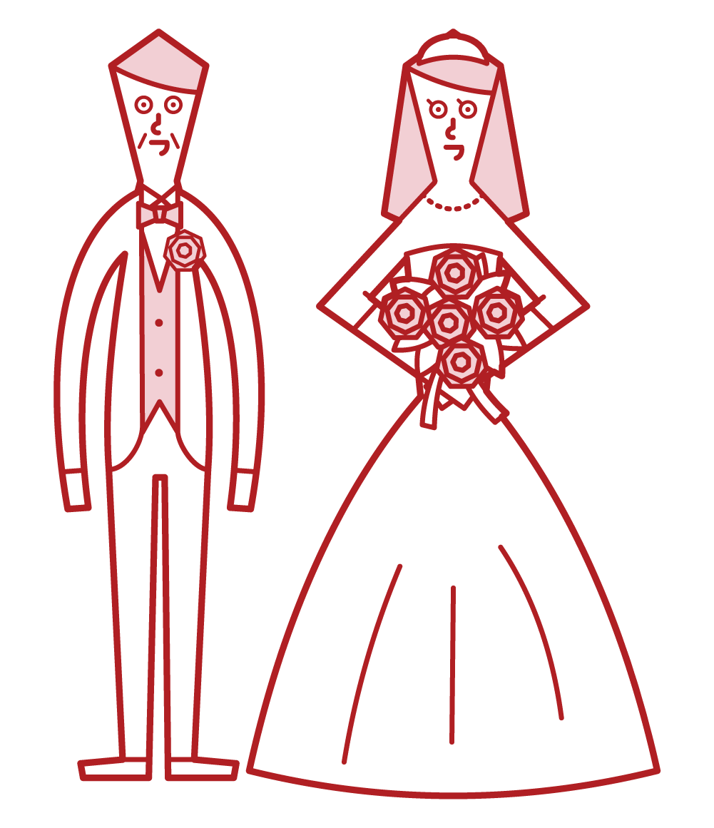 Illustration of a bride and groom who are separated from their age