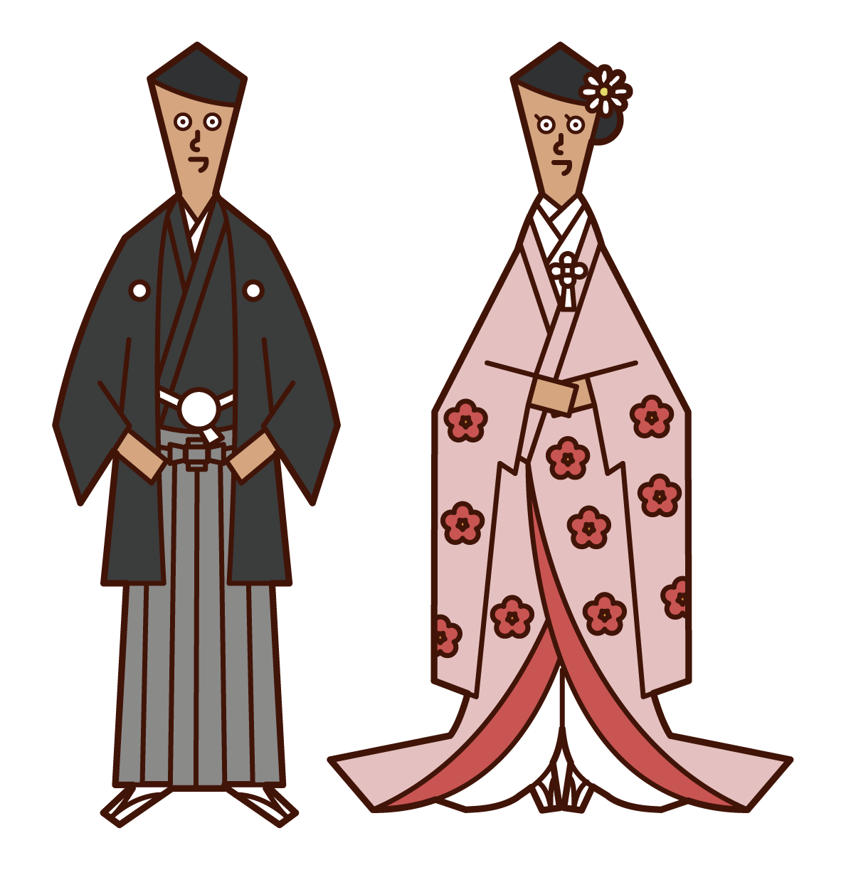 日本新娘和新郎的插圖（蒙加蘇克和彩色打掛）