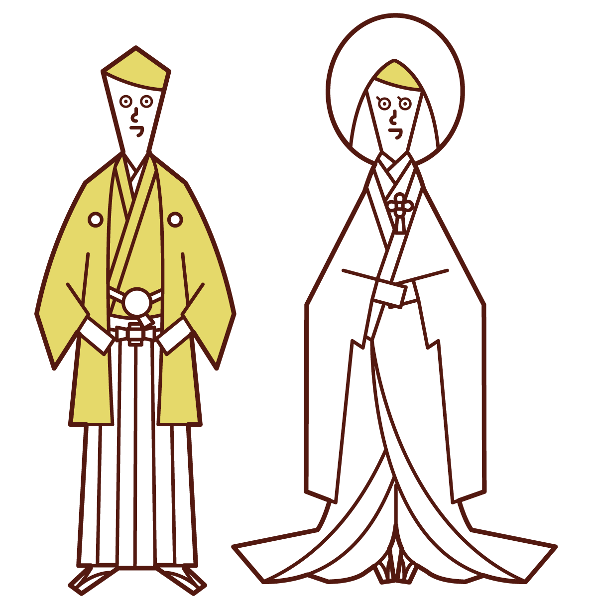 日本服裝新娘和新郎的插圖（蒙加基·哈庫馬，純白色）