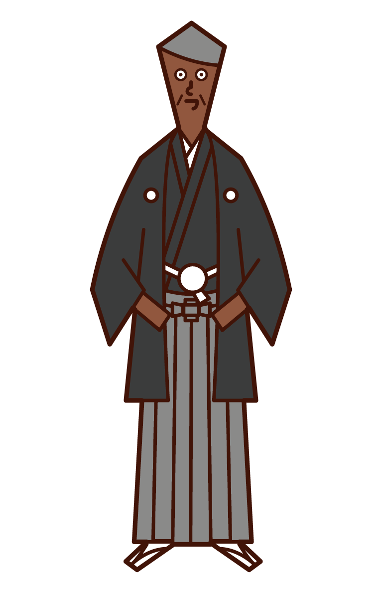 Illustration of a man in Japanese dress (crested hakama)