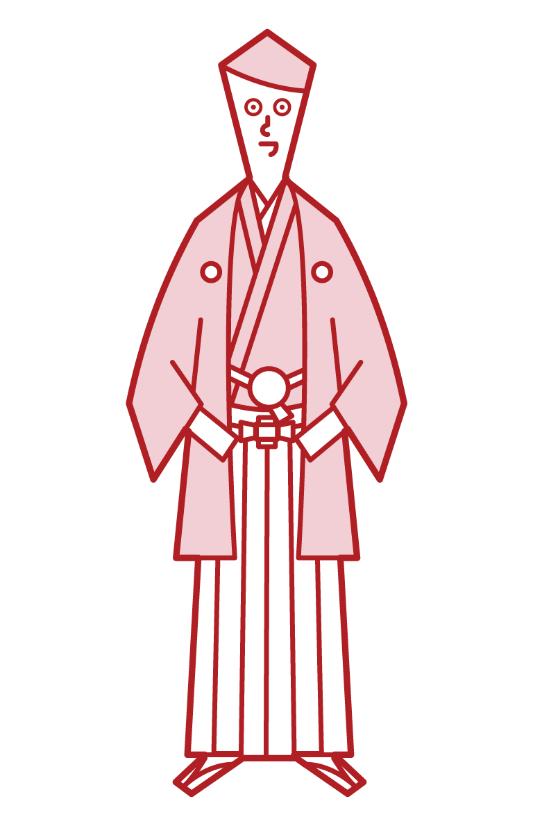 和装の男性（紋付袴）のイラスト