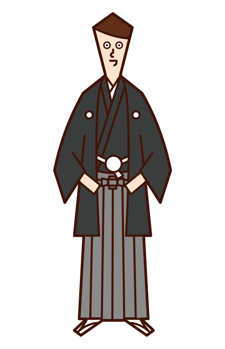 Illustration of a man in Japanese dress (crested hakama)