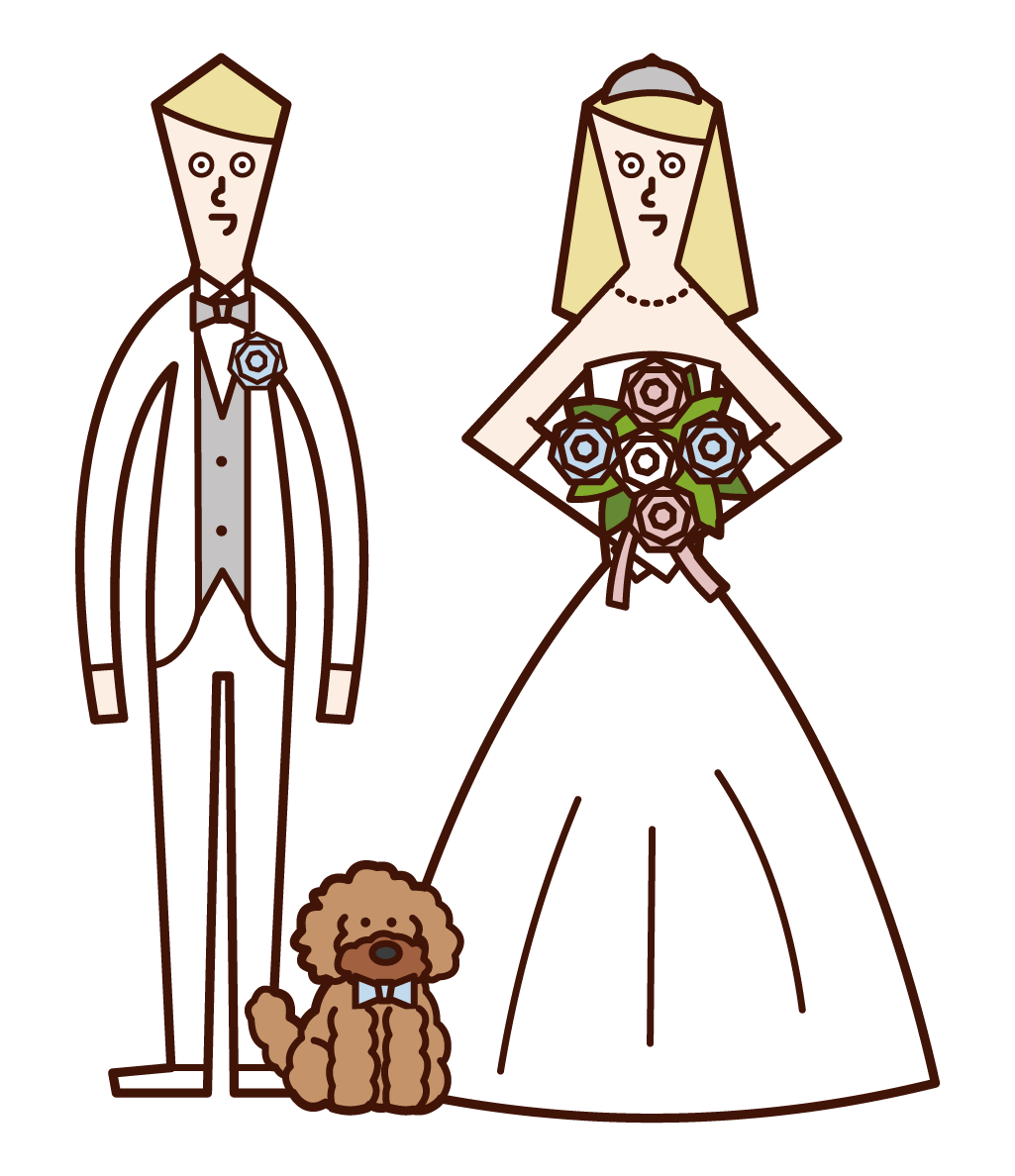 新娘和新郎和狗的插圖